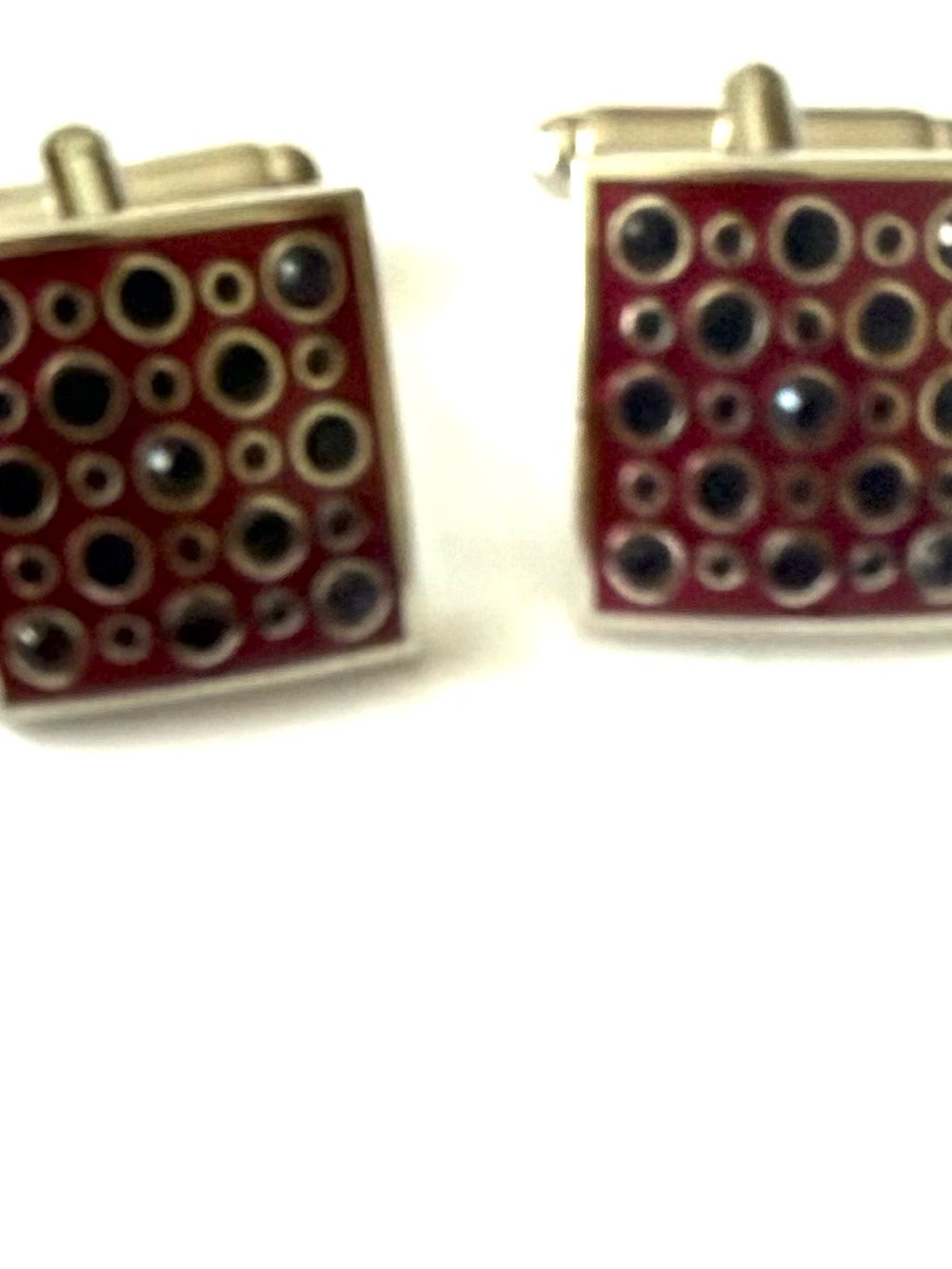 Red Enamel Dot Square Cufflinks - Men's Accessories